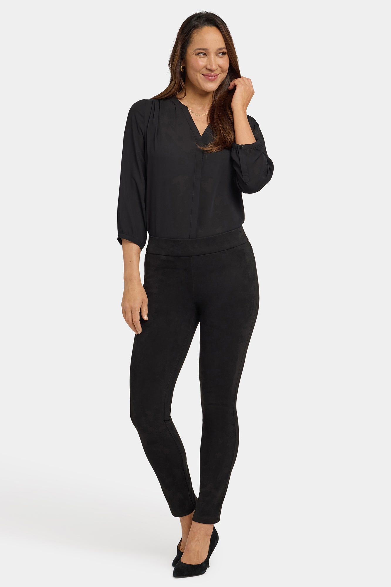 NYDJ Basic Legging Pants In Stretch Faux Suede - Black