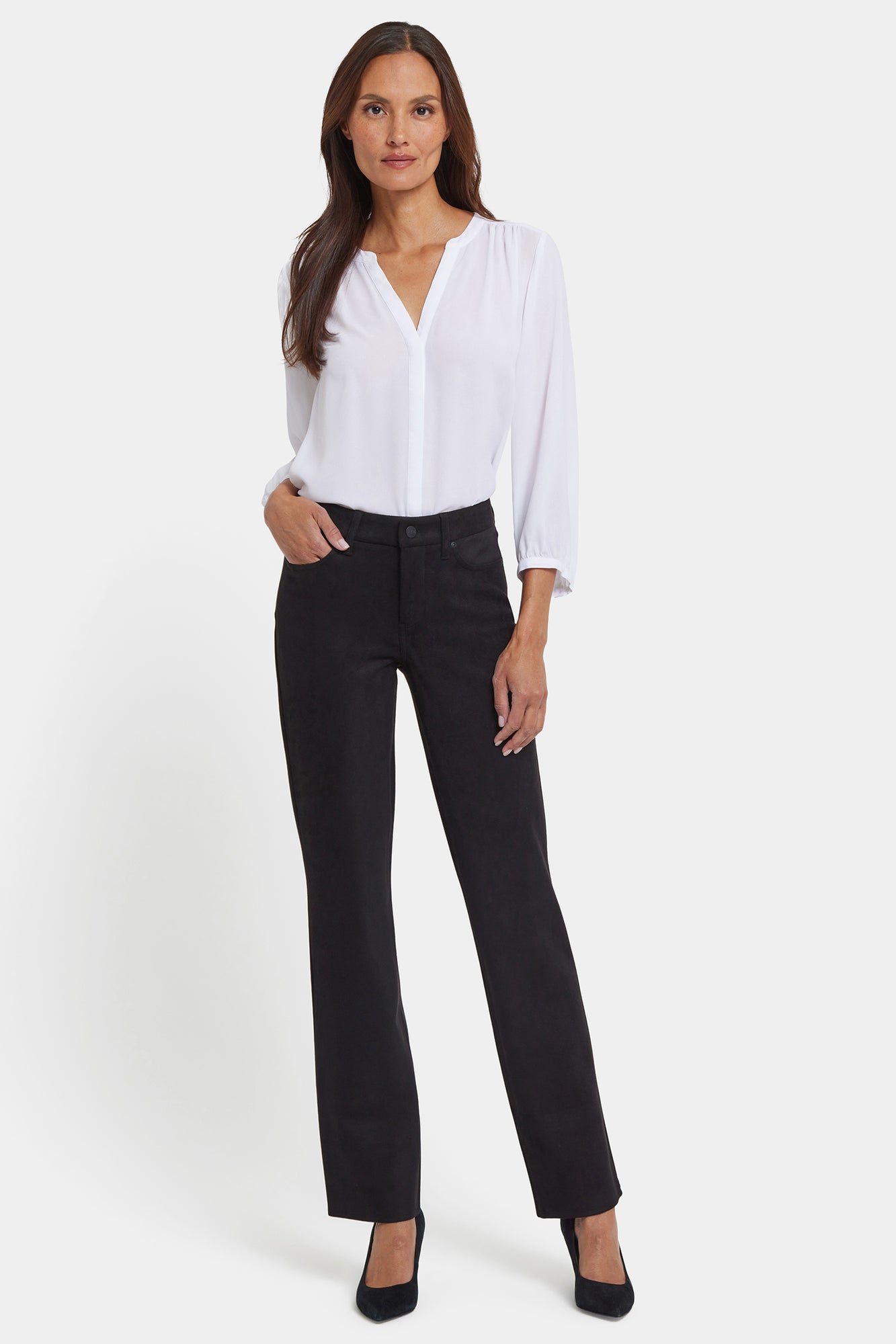 NYDJ Marilyn Straight Pants In Stretch Faux Suede - Black