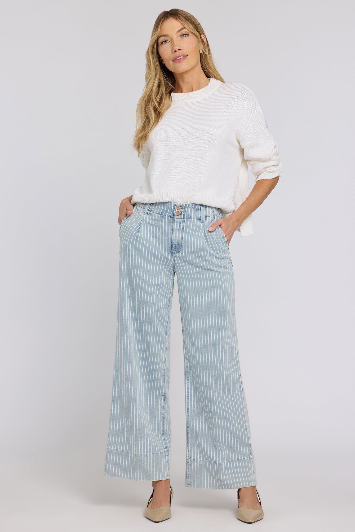 Simone Wide Leg Jeans With High Rise, Criss-Cross Belt Loop And 4