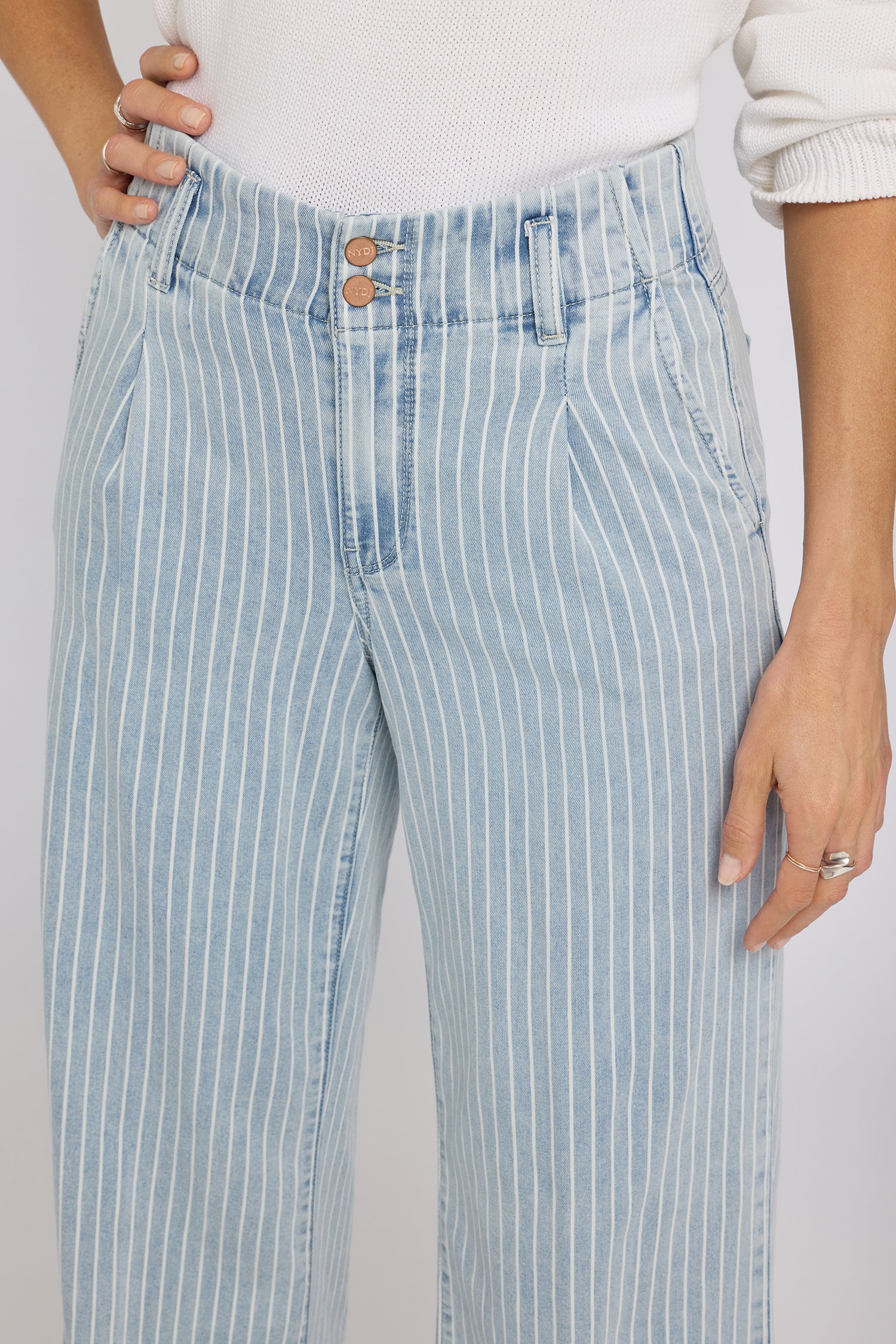 パンツ MAZZ double waist damage denim Simone Wide Leg Jeans With High Rise, Criss-Cross Belt Loop And 4