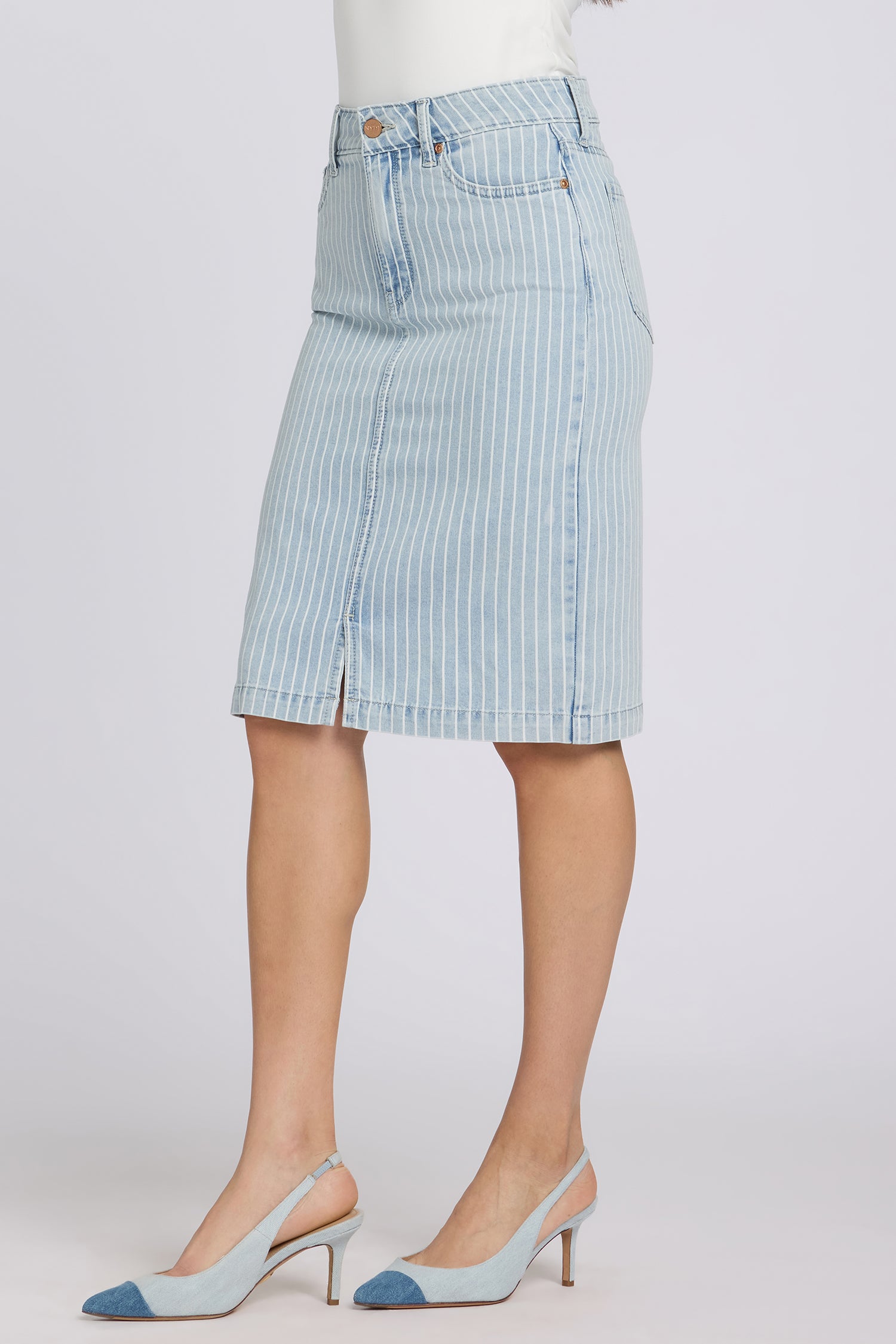 High Rise Denim Skirt With Front Slit - Azure Stripe Blue | NYDJ