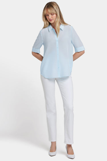 NYDJ Riley Silk Elbow Sleeved Blouse - Aquatic