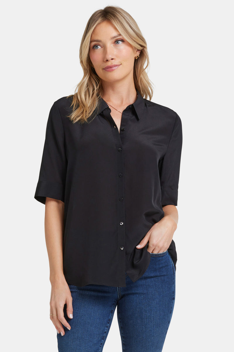 NYDJ Riley Silk Elbow Sleeved Blouse - Black