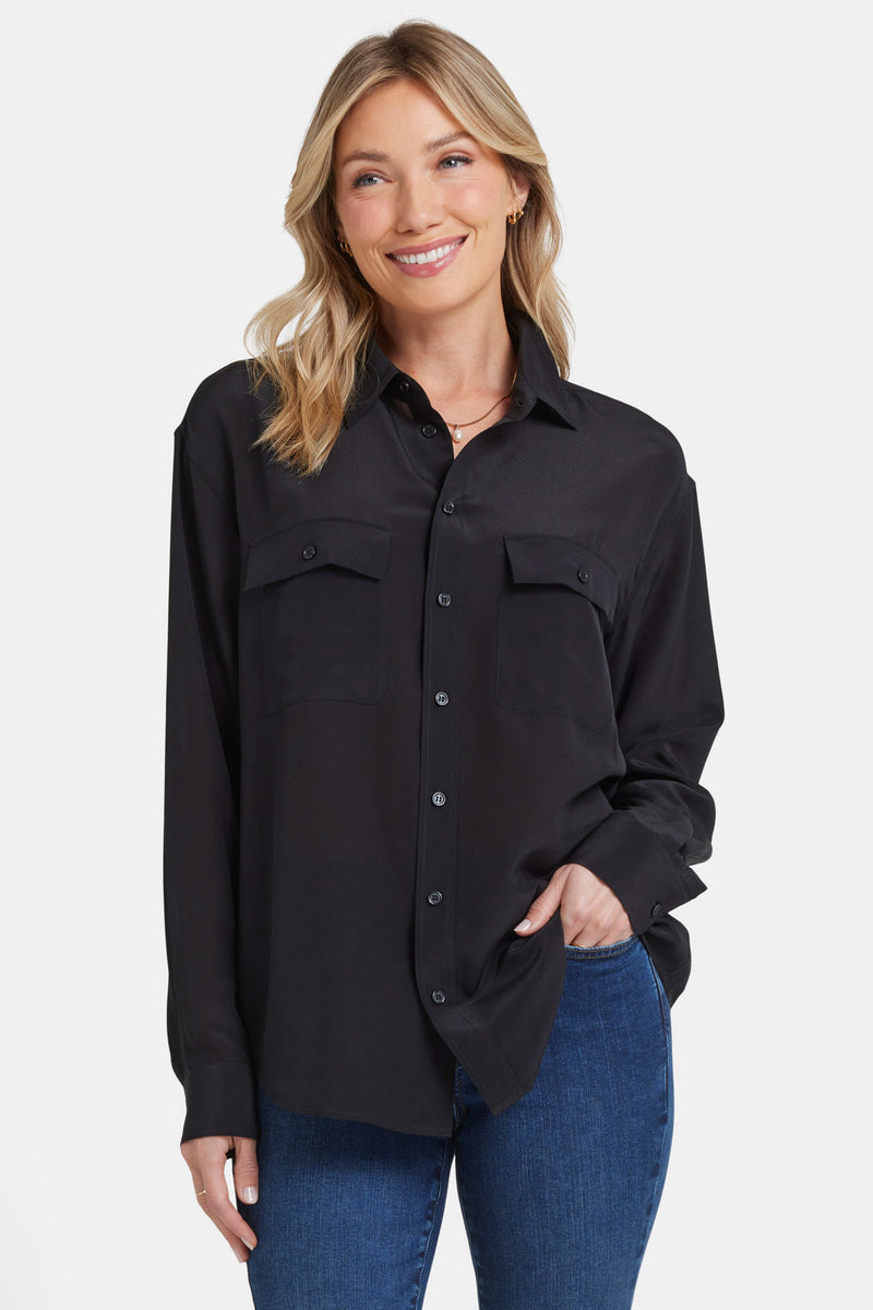 NYDJ Lauren Silk Blouse - Black