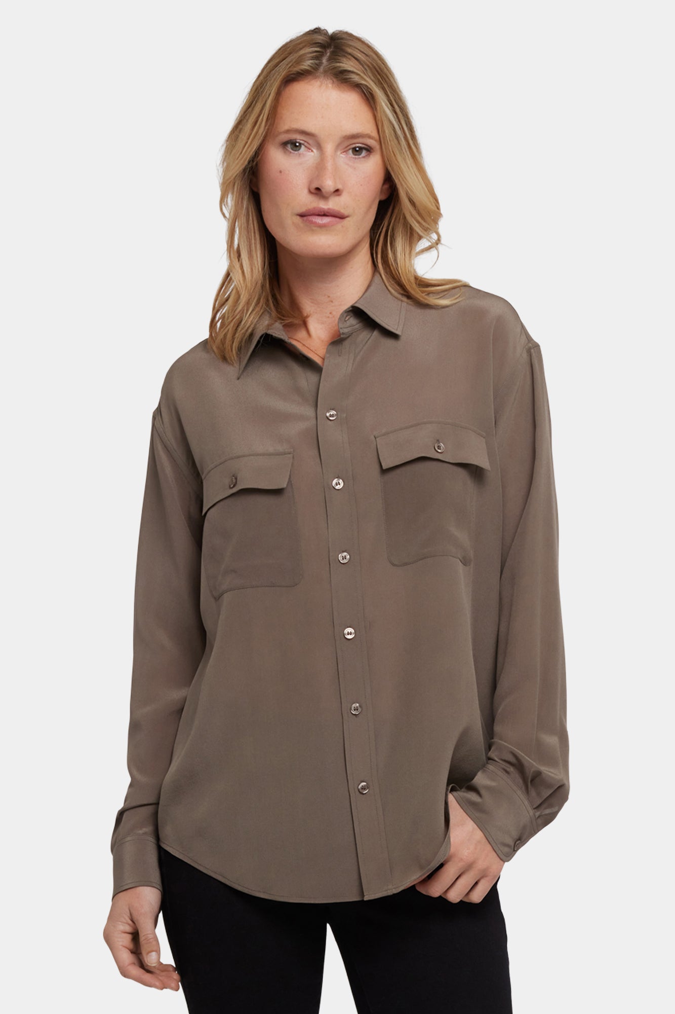 NYDJ Lauren Silk Blouse - Dark Wood
