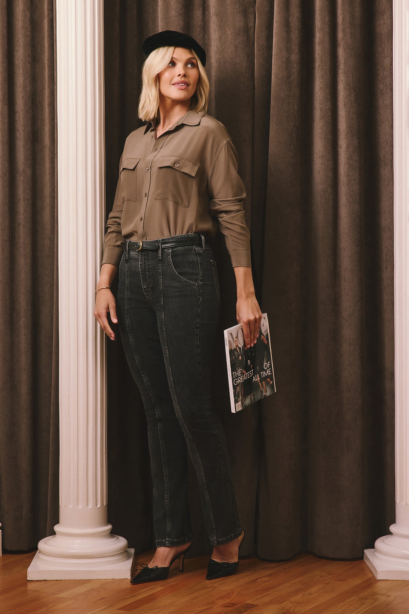 NYDJ Lauren Silk Blouse - Dark Wood
