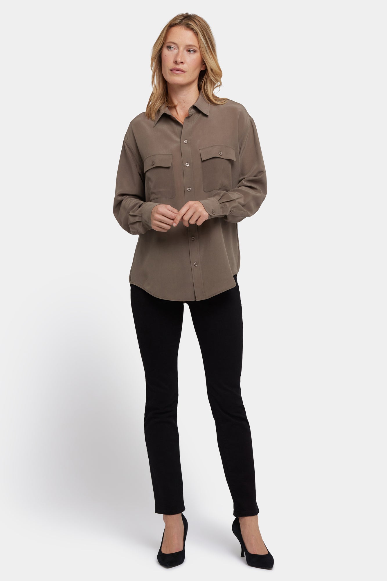 NYDJ Lauren Silk Blouse - Dark Wood