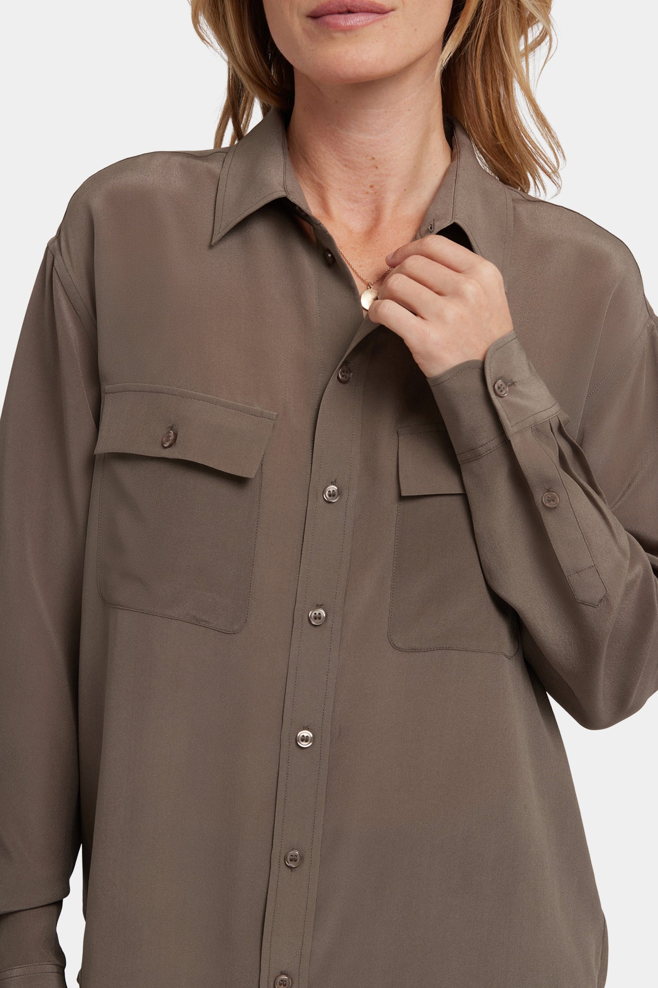 NYDJ Lauren Silk Blouse - Dark Wood