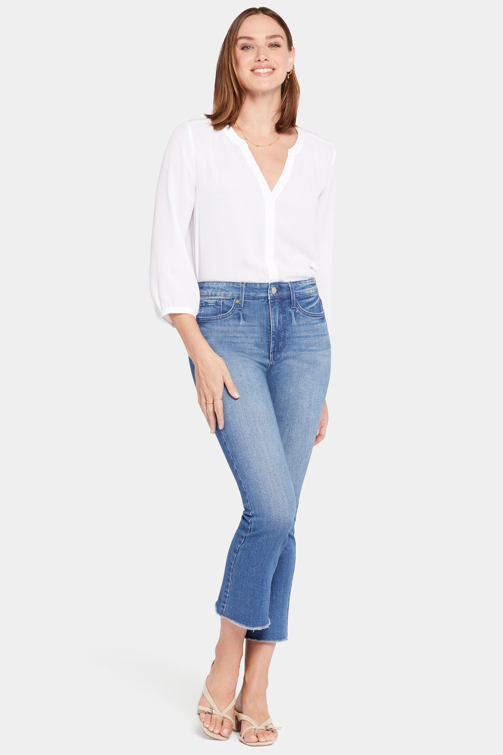 Slim Bootcut Ankle Jeans With High Rise And Frayed Hems - Heartland Blue |  NYDJ