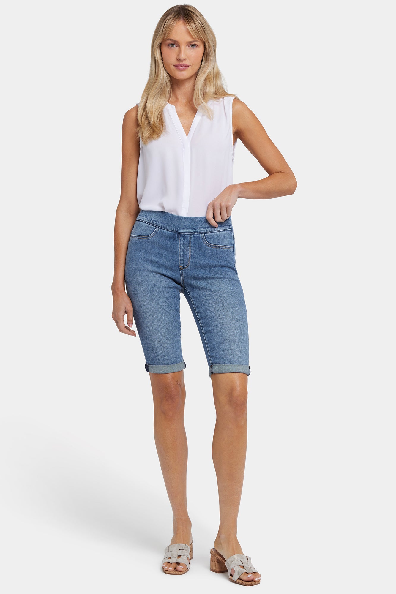 NYDJ 13 Inch Pull-On Denim Shorts In Soft-Contour Denim™ With Roll Cuffs - Barcelona Breeze