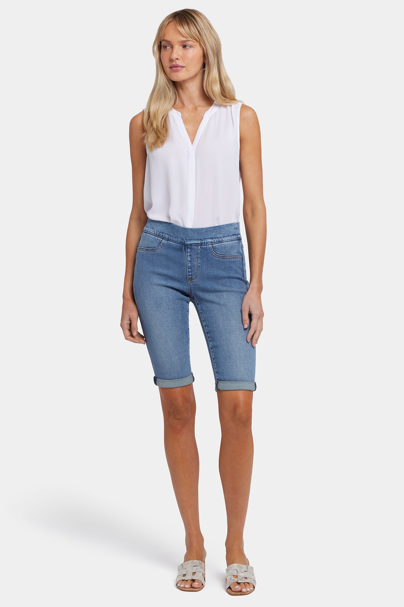 NYDJ 13 Inch Pull-On Denim Shorts In Soft-Contour Denim™ With Roll Cuffs - Barcelona Breeze
