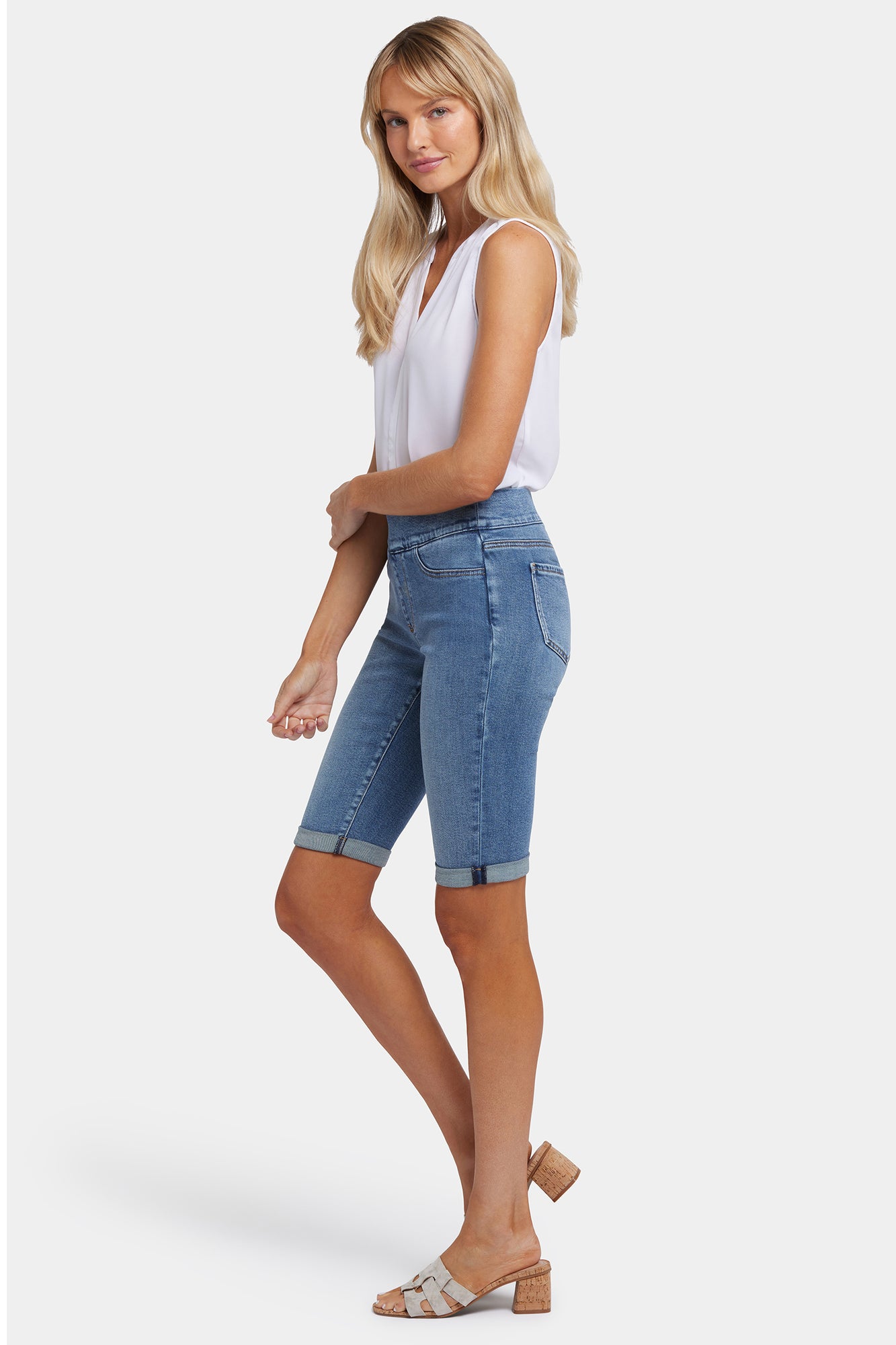 NYDJ 13 Inch Pull-On Denim Shorts In Soft-Contour Denim™ With Roll Cuffs - Barcelona Breeze