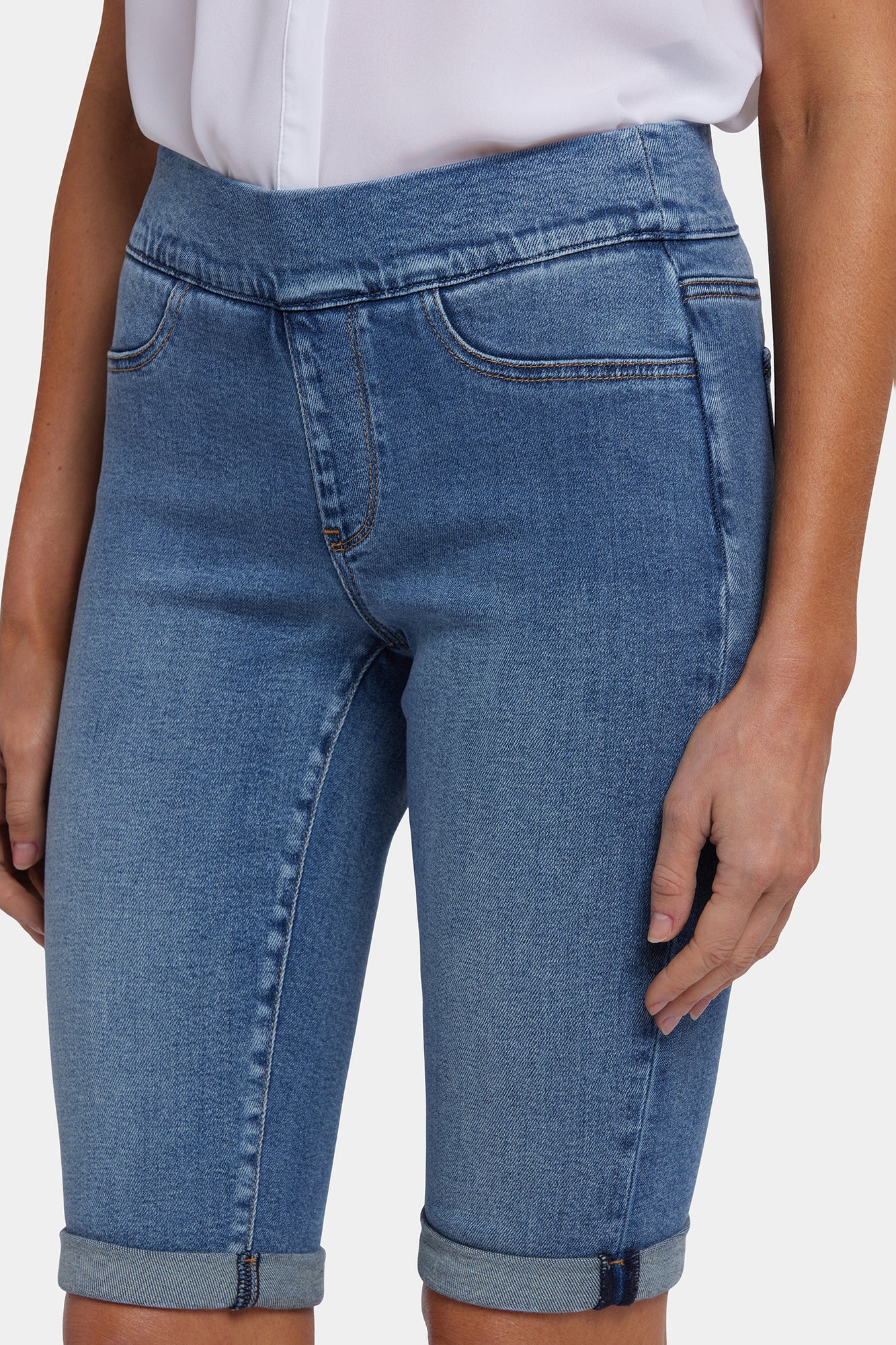 NYDJ 13 Inch Pull-On Denim Shorts In Soft-Contour Denim™ With Roll Cuffs - Barcelona Breeze