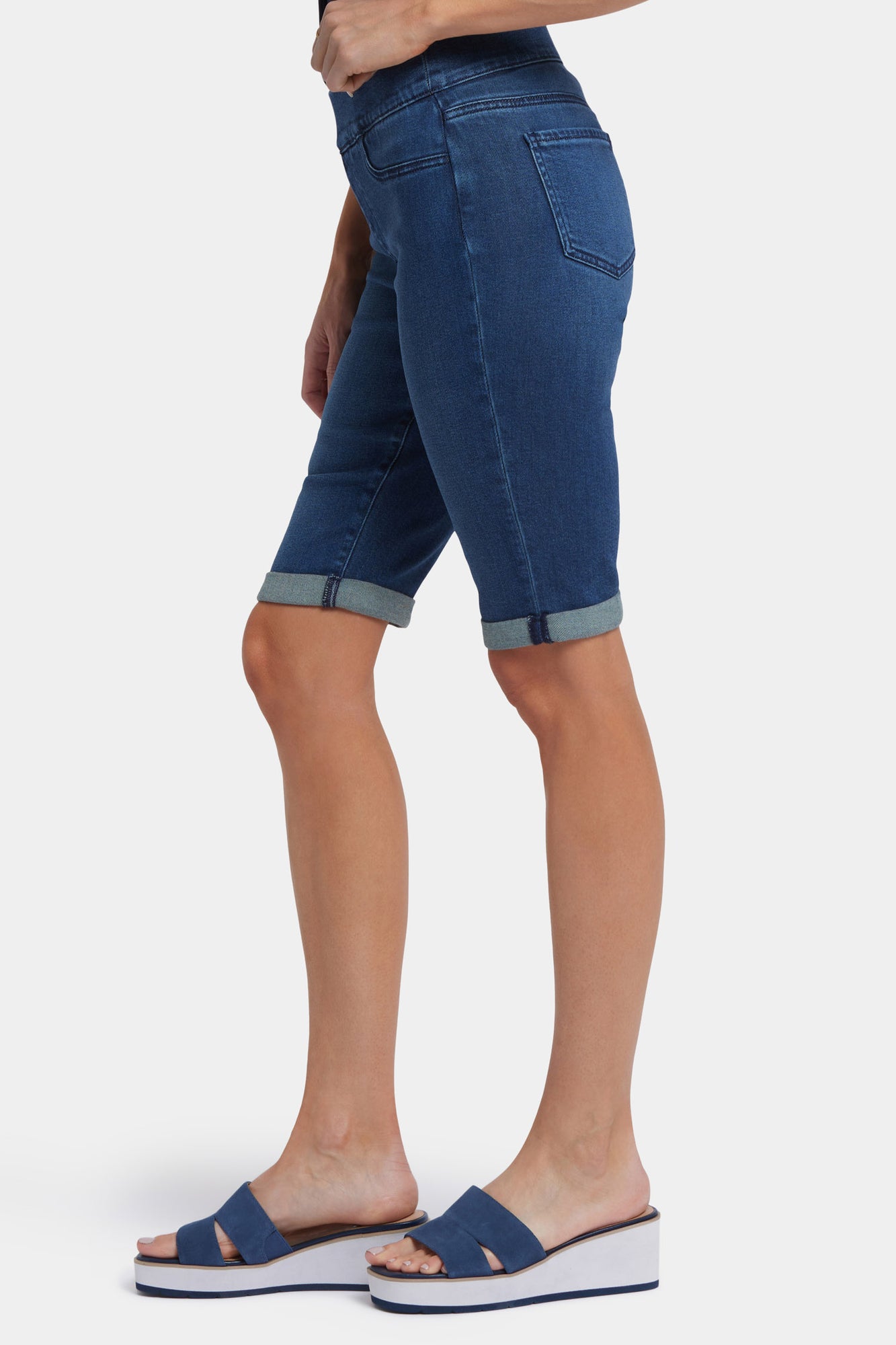 NYDJ 13 Inch Pull-On Denim Shorts In Soft-Contour Denim™ With Roll Cuffs - Ibiza Blues