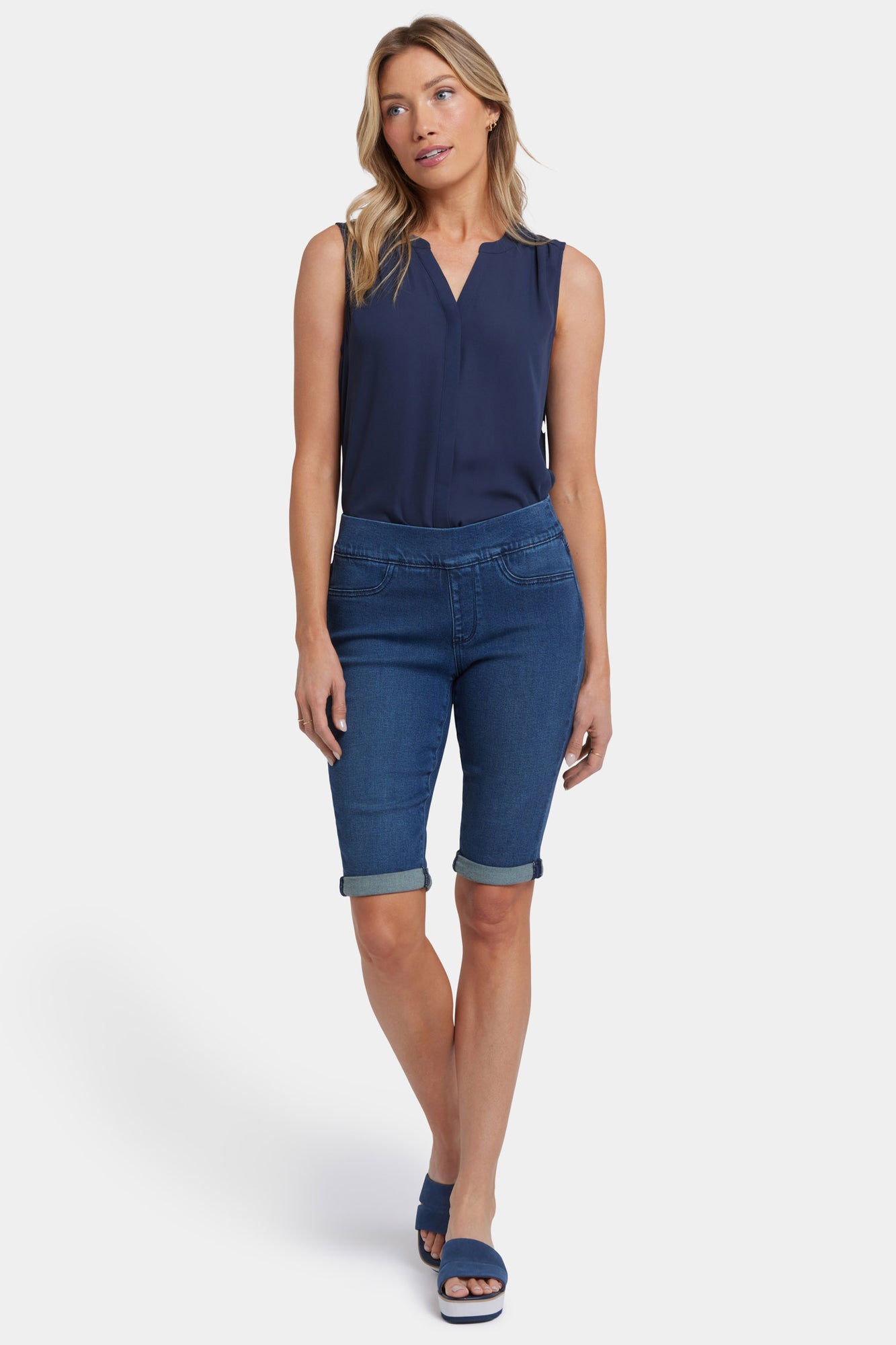 NYDJ 13 Inch Pull-On Denim Shorts In Soft-Contour Denim™ With Roll Cuffs - Ibiza Blues