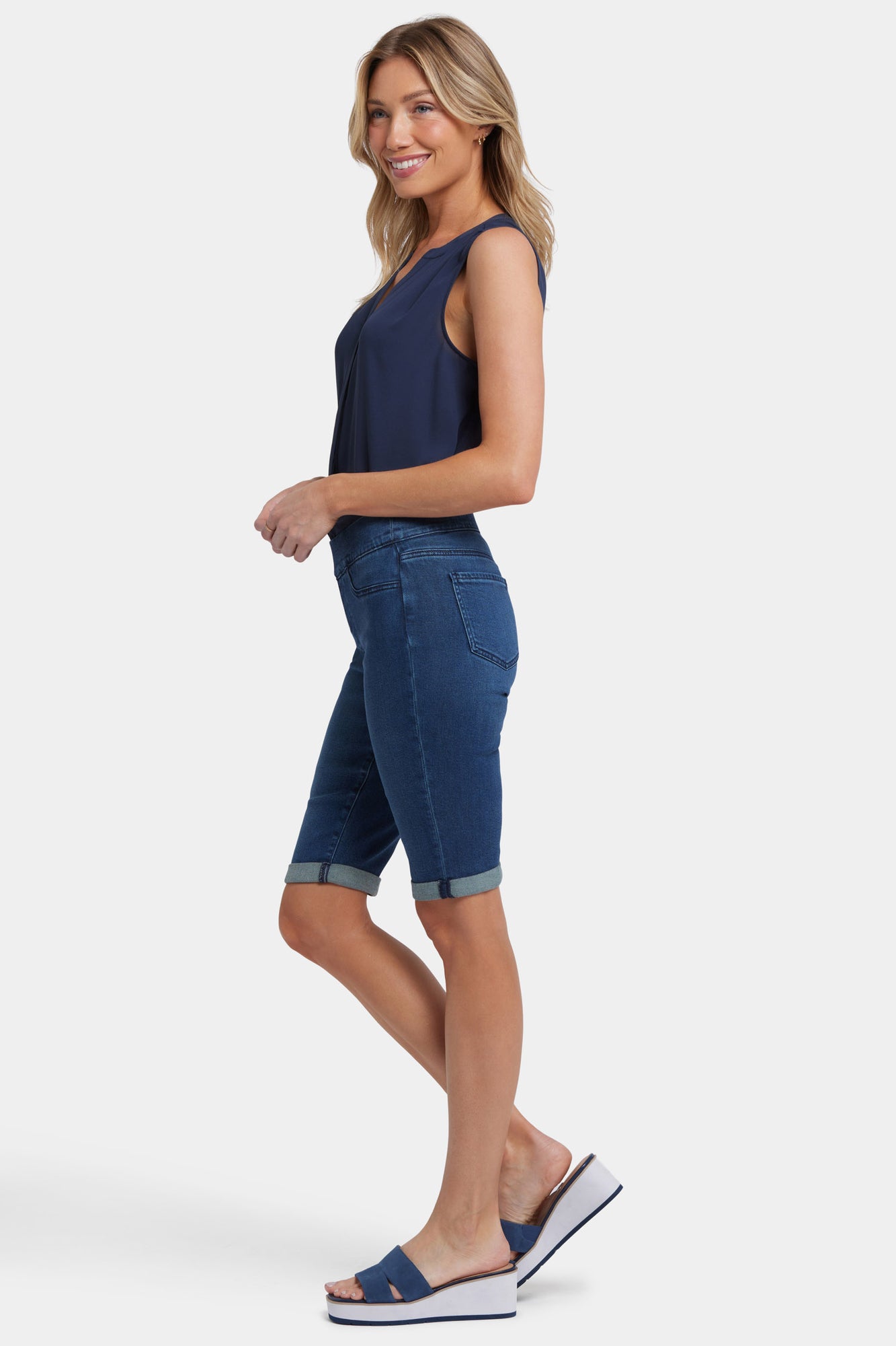 NYDJ 13 Inch Pull-On Denim Shorts In Soft-Contour Denim™ With Roll Cuffs - Ibiza Blues