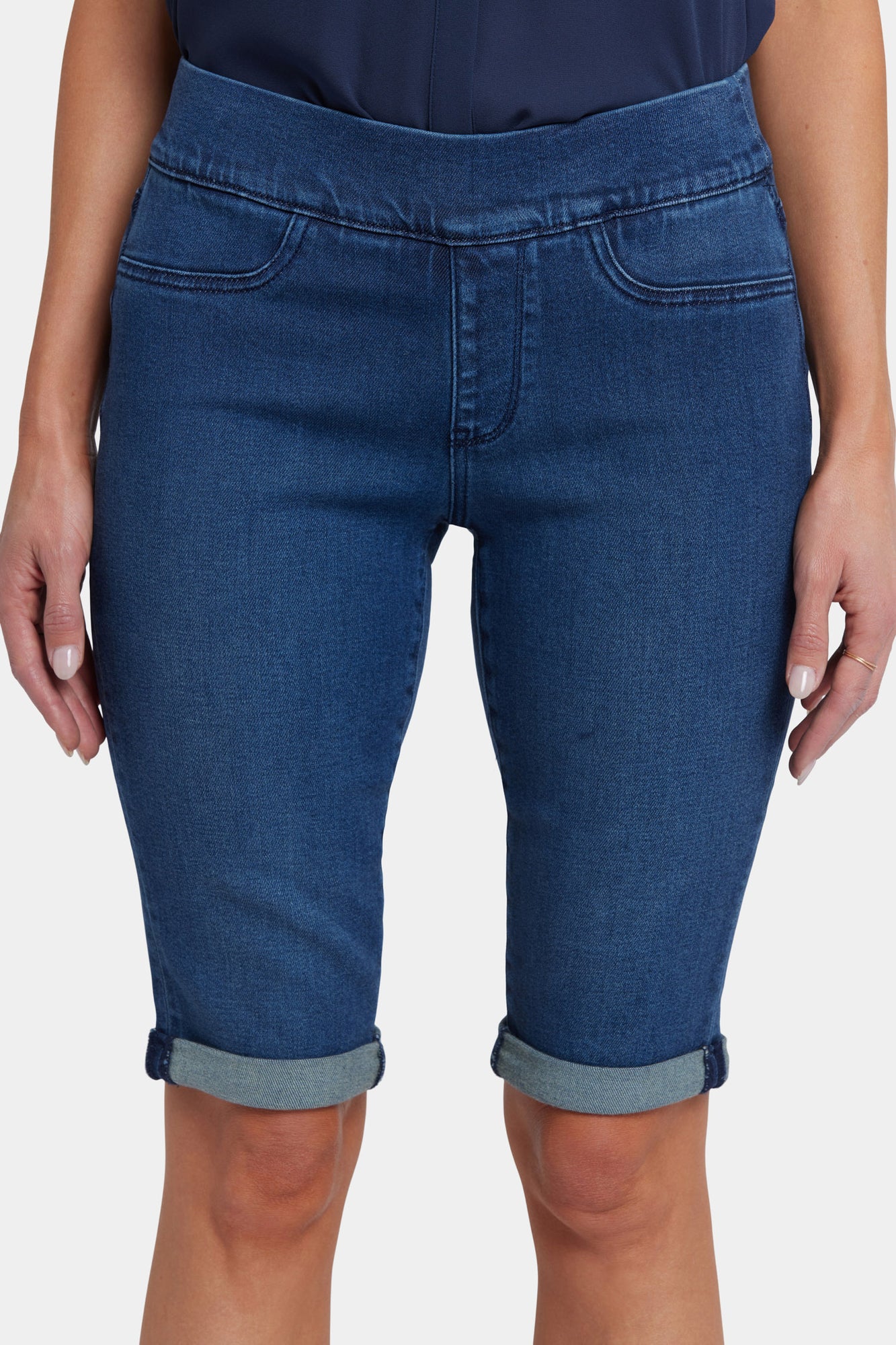 NYDJ 13 Inch Pull-On Denim Shorts In Soft-Contour Denim™ With Roll Cuffs - Ibiza Blues