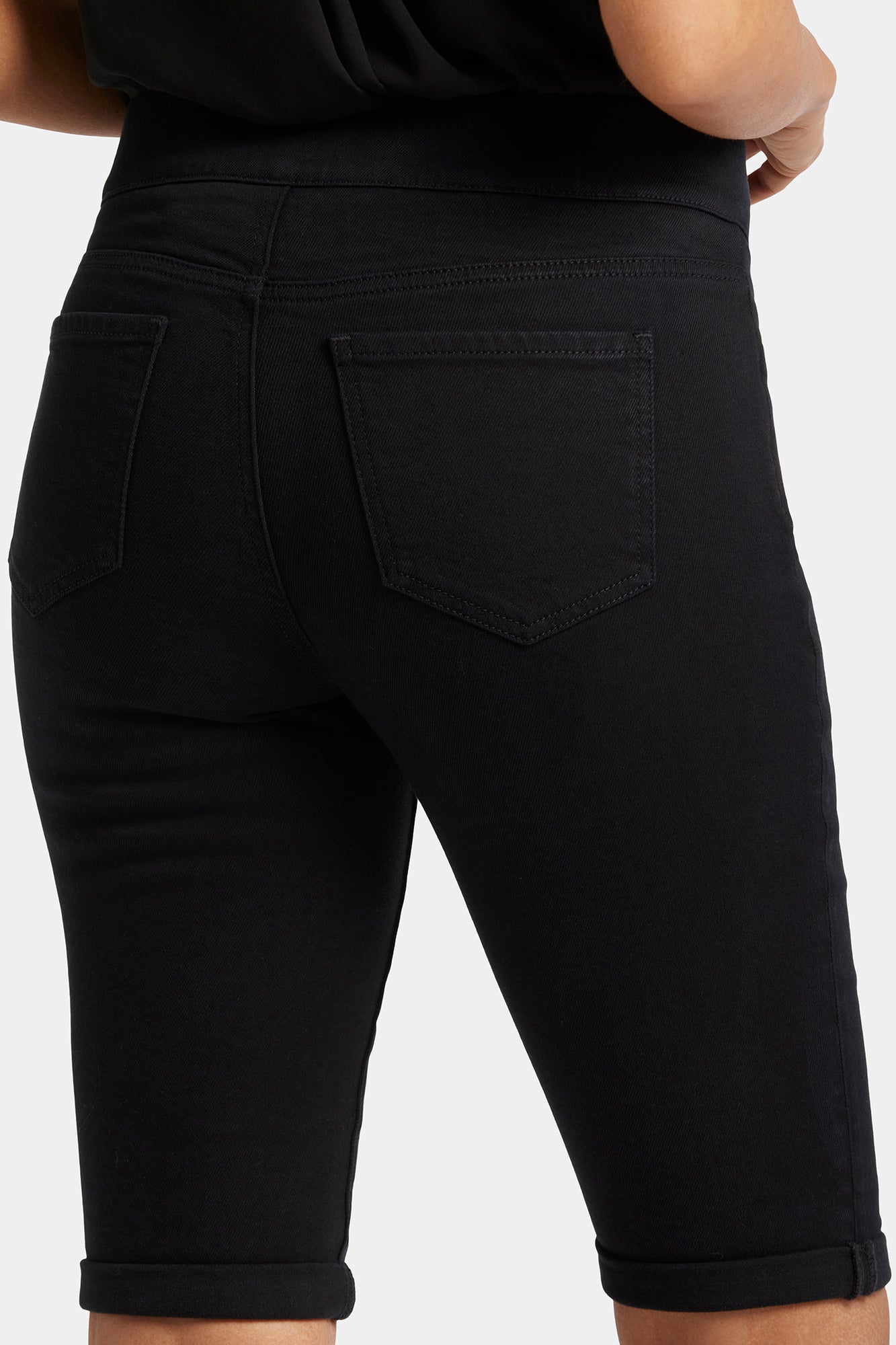 NYDJ Pull-On Bike Shorts In Soft-Contour Denim™ With Roll Cuffs - Overdye Black