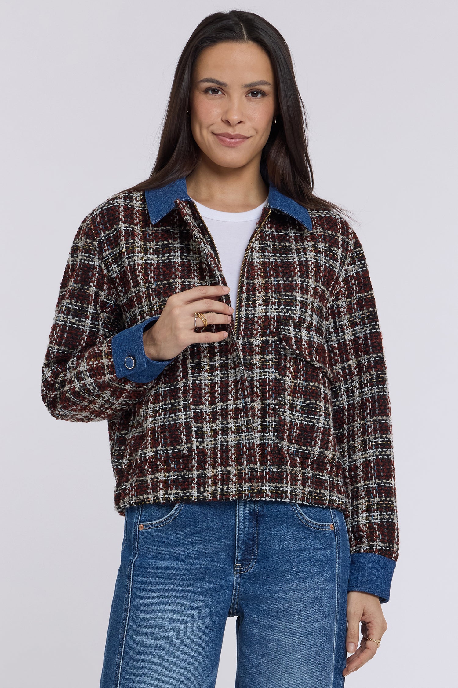 Tweed Baseball Jacket - Black Multi Brown | NYDJ