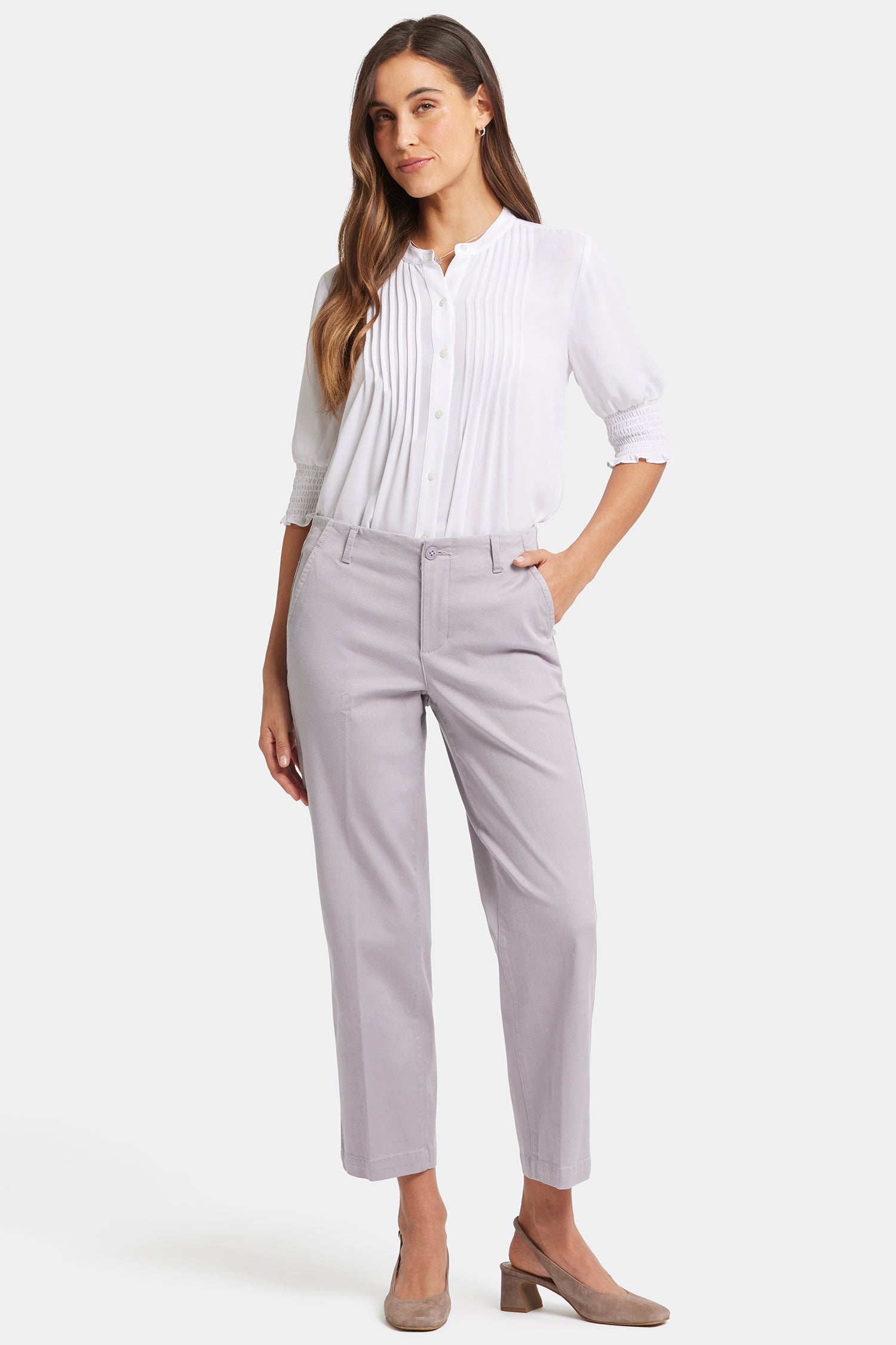 Marilyn Straight Ankle Pants In Stretch Twill - Pearl Grey