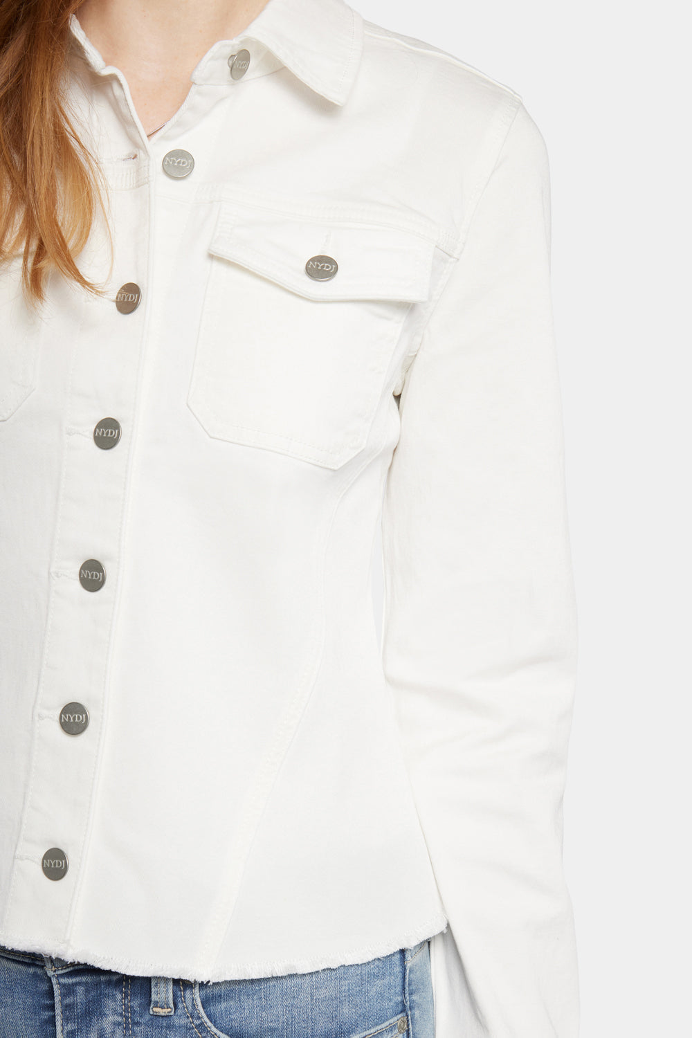 NYDJ Frayed Hem Jacket In Stretch Twill - Optic White