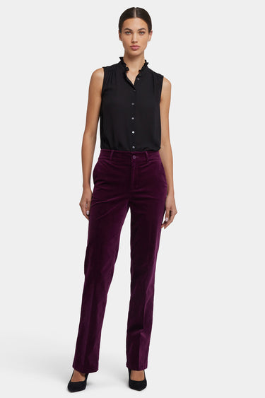 NYDJ Straight Trouser Pants In Velveteen With High Rise - Plum
