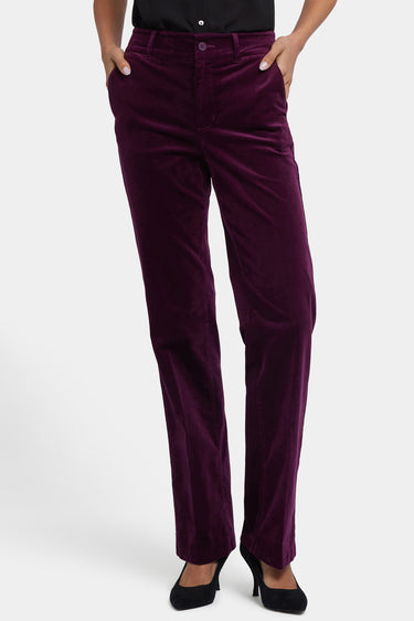 NYDJ Straight Trouser Pants In Velveteen With High Rise - Plum