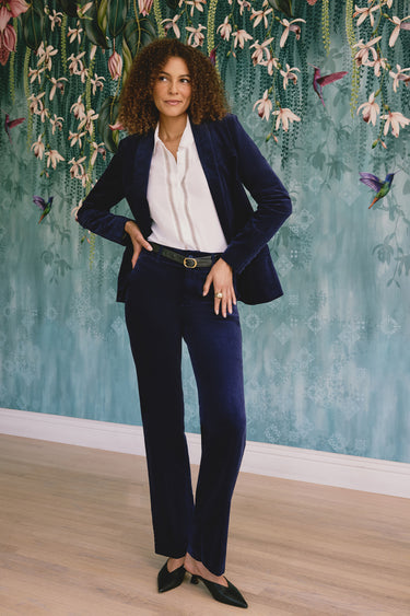 NYDJ Straight Trouser Pants In Velveteen With High Rise - Dark Sapphire