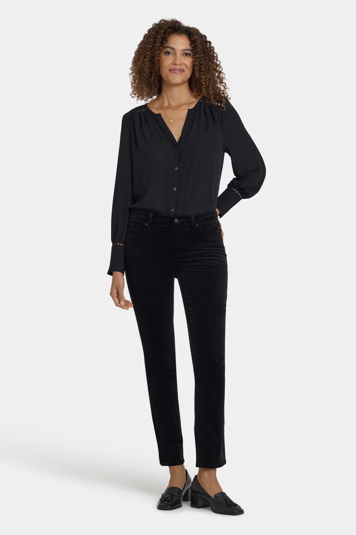 Sheri Slim Pants In Velveteen - Black Black | NYDJ