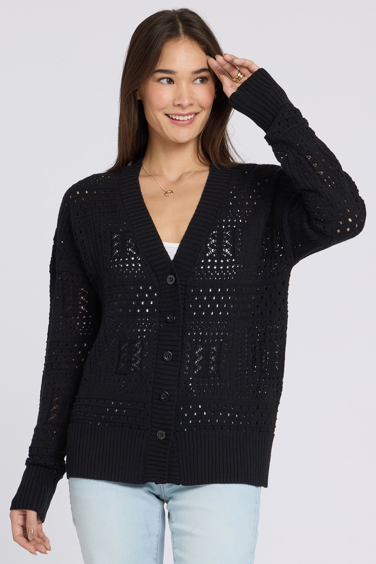 Pointelle Cardigan - Black Black | NYDJ