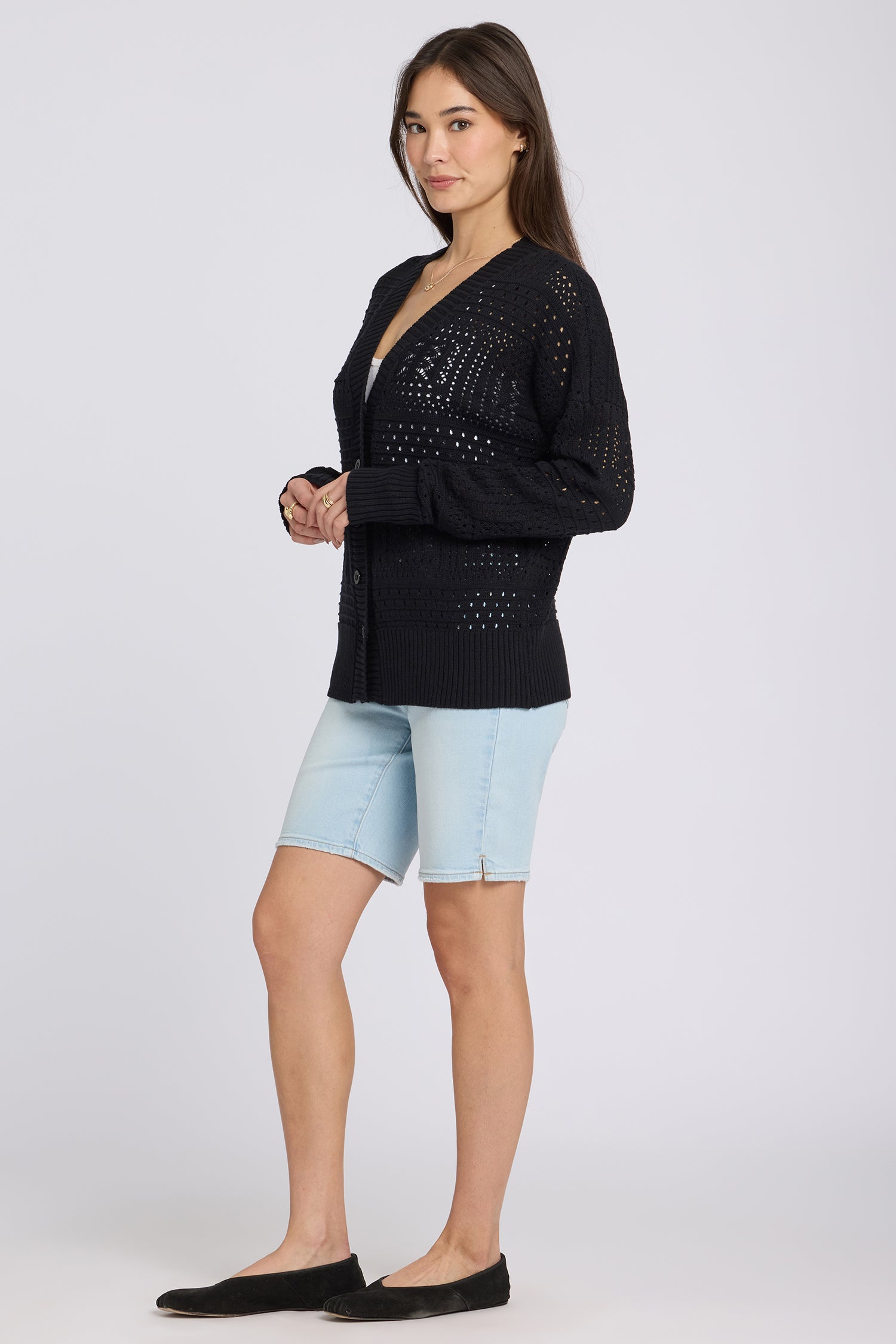 Pointelle Cardigan - Black Black | NYDJ