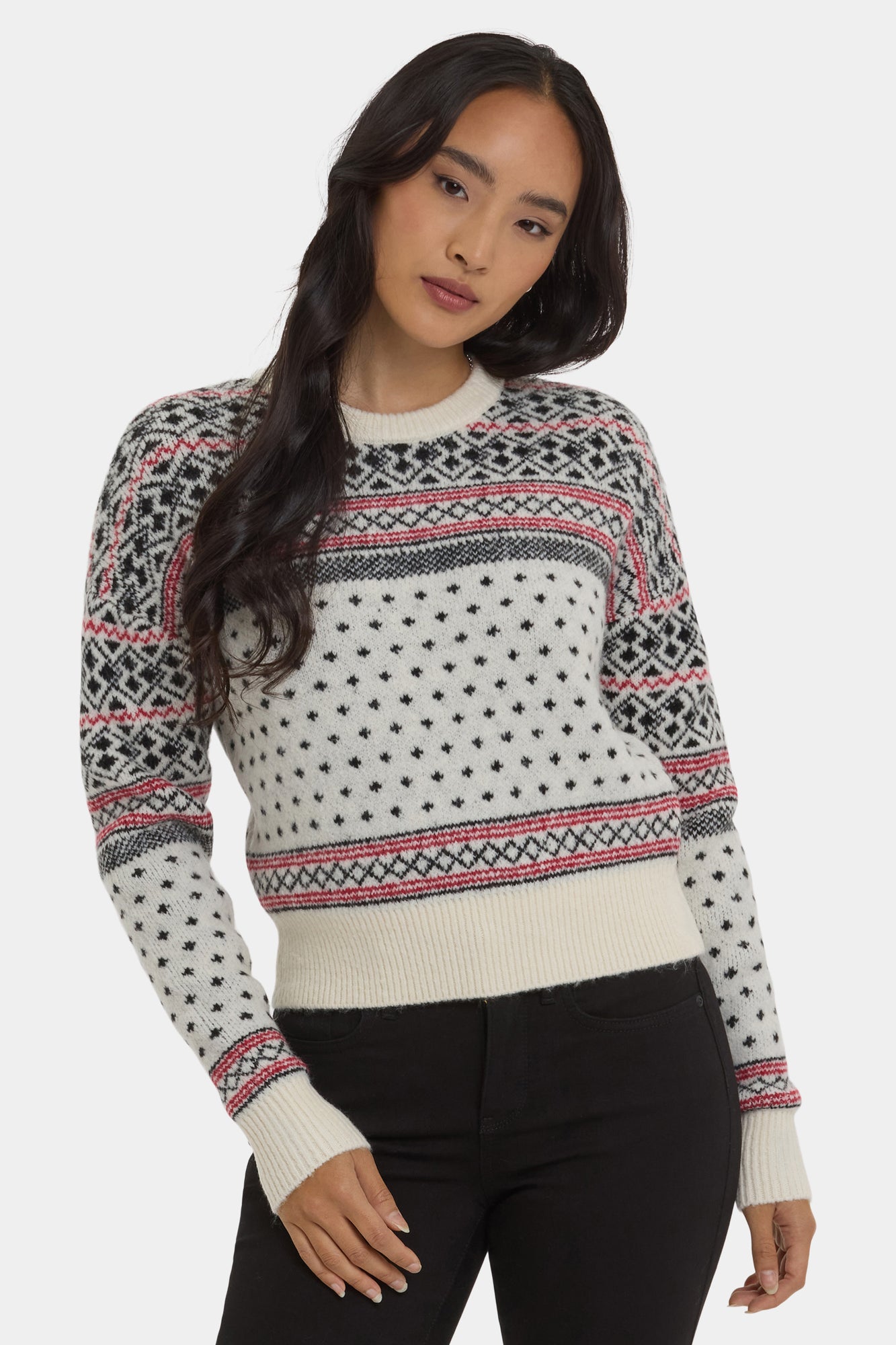 NYDJ Fairisle Pullover Sweater - Ivory Black
