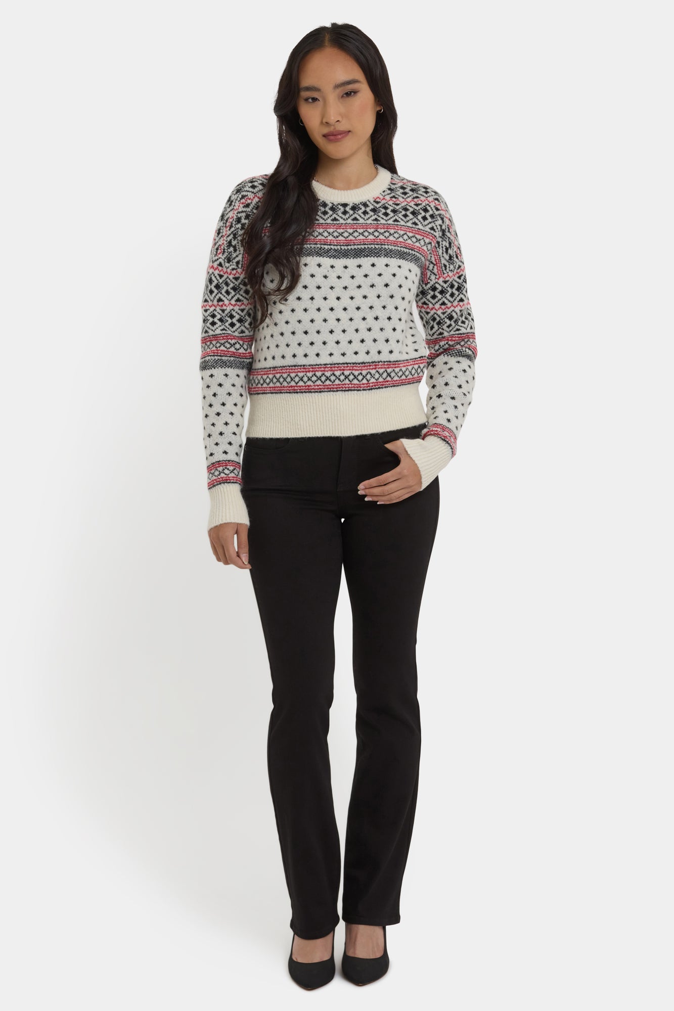 NYDJ Fairisle Pullover Sweater - Ivory Black