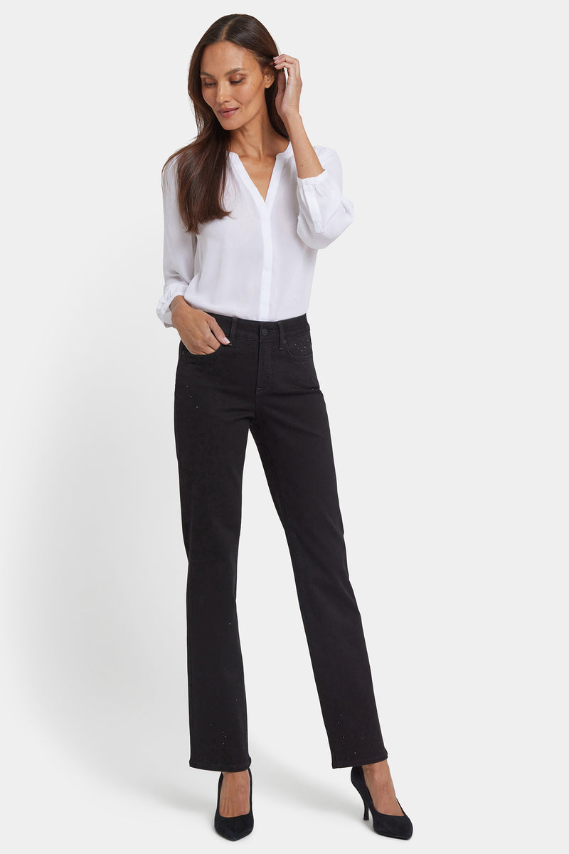 NYDJ Marilyn Straight Jeans In Petite In Sure Stretch® Denim With Scattered Stones - Black Rinse
