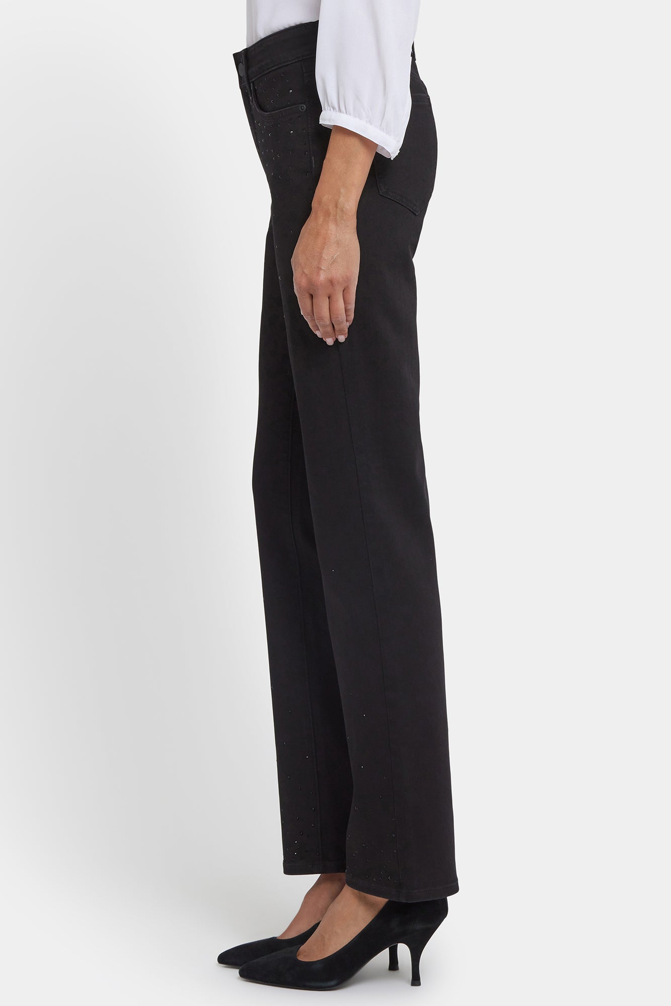 NYDJ Marilyn Straight Jeans In Petite In Sure Stretch® Denim With Scattered Stones - Black Rinse