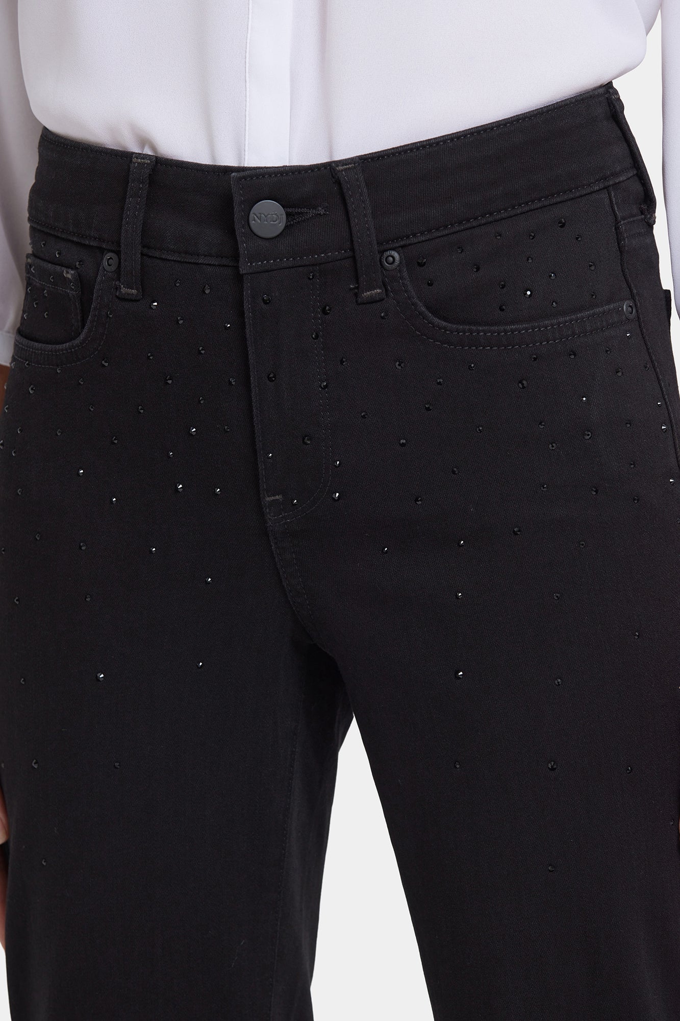 NYDJ Marilyn Straight Jeans In Petite In Sure Stretch® Denim With Scattered Stones - Black Rinse