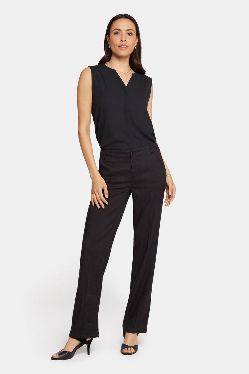 NYDJ Marilyn Straight Pants In Petite In Stretch Linen - Black