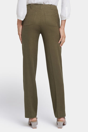 NYDJ Marilyn Straight Pants In Petite In Stretch Linen - Bay Leaf