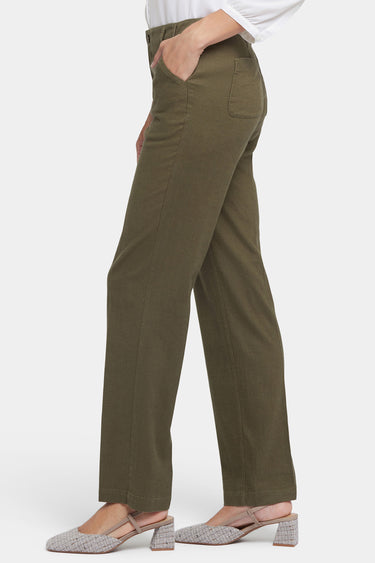 NYDJ Marilyn Straight Pants In Petite In Stretch Linen - Bay Leaf