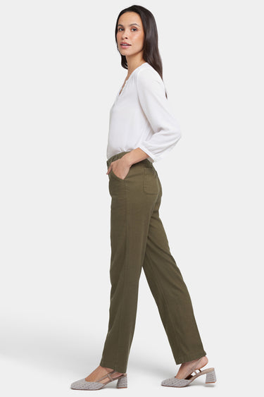 NYDJ Marilyn Straight Pants In Petite In Stretch Linen - Bay Leaf