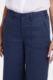 NYDJ Wide Leg Cargo Capri Pants In Petite In Stretch Linen - Oxford Navy