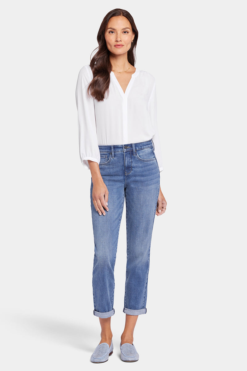 NYDJ Margot Girlfriend Jeans In Petite In Cool Embrace® Denim With Cuffs - Rockie