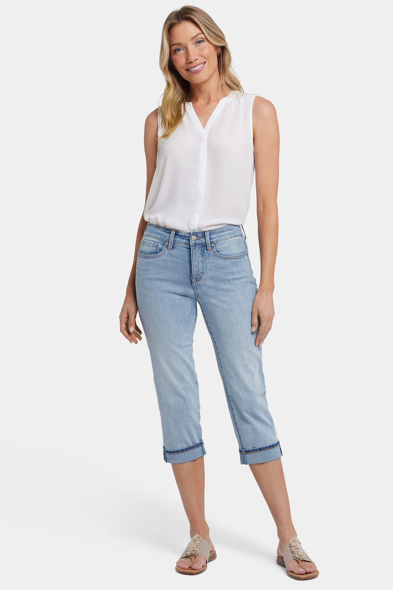 NYDJ Marilyn Straight Crop Jeans In Petite In Cool Embrace® Denim With Cuffs - Santiago Sea