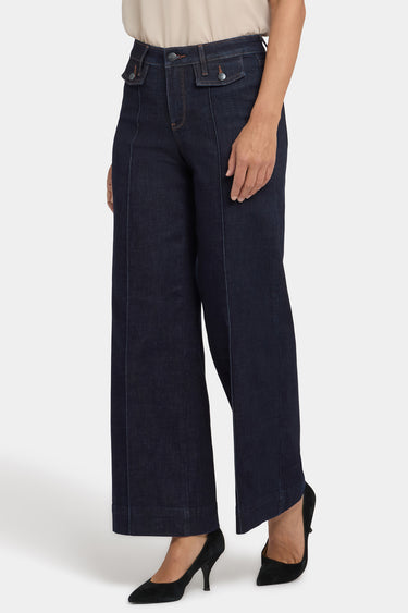 NYDJ Teresa Wide Leg Jeans In Petite With Button Flaps, Center Leg Seams And 29