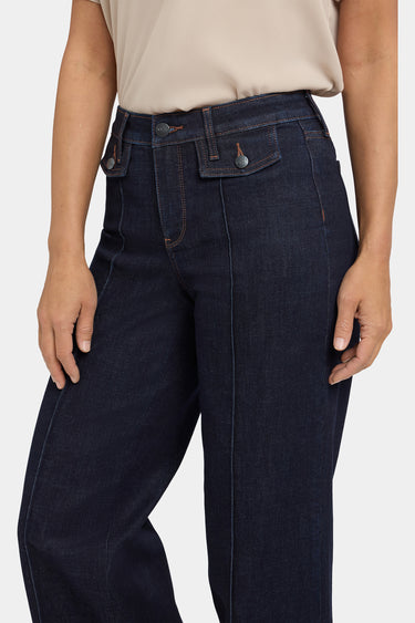 NYDJ Teresa Wide Leg Jeans In Petite With Button Flaps, Center Leg Seams And 29