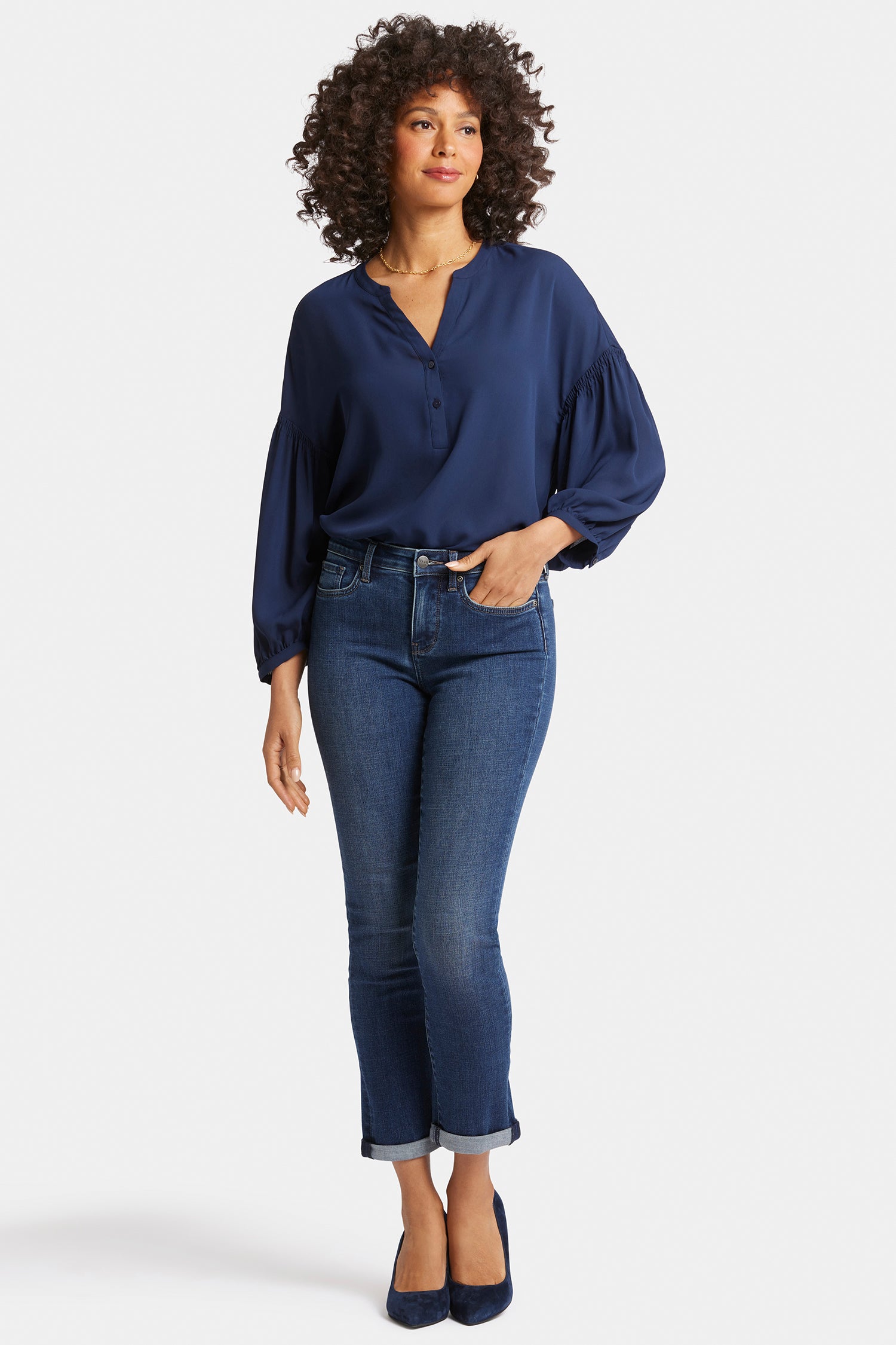 Sheri Slim Ankle Jeans In Petite With Roll Cuffs - Wellspring Blue