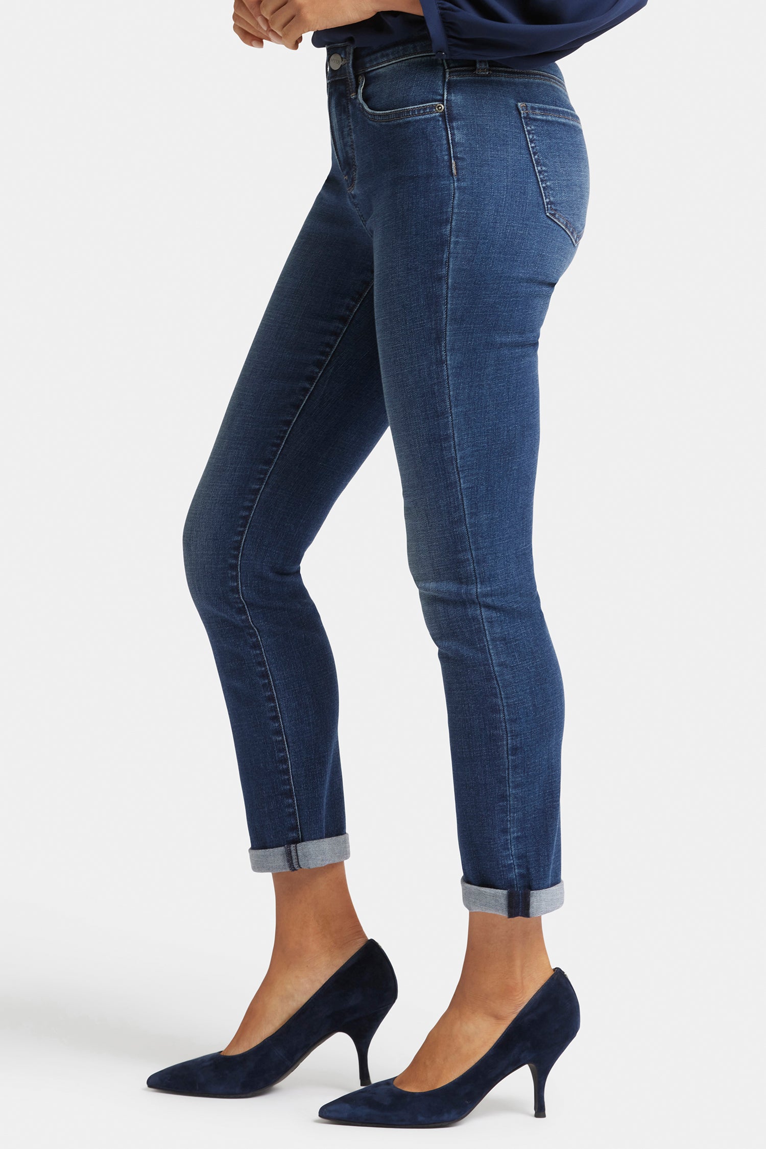 Sheri Slim Ankle Jeans In Petite With Roll Cuffs - Wellspring Blue