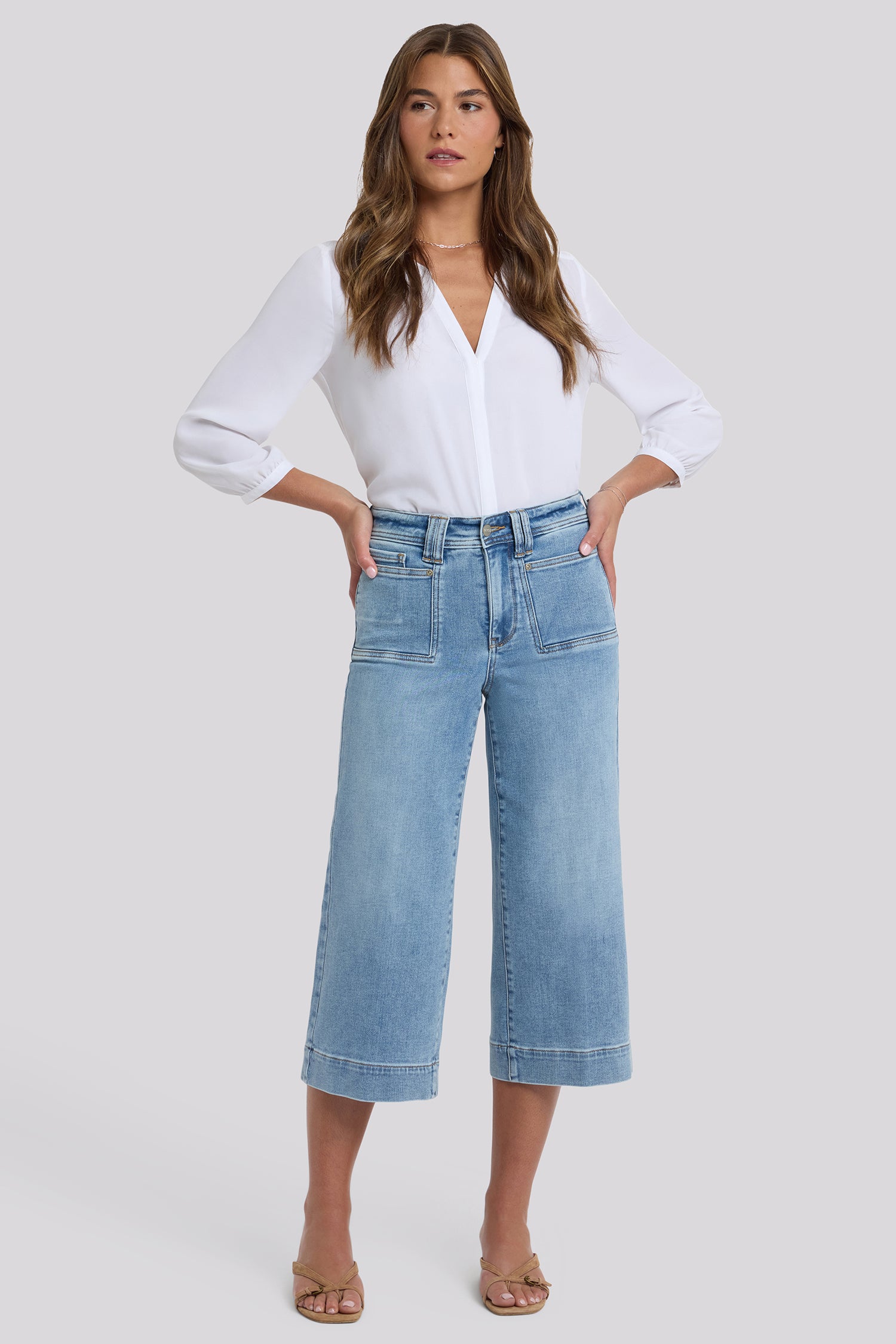 Brigitte Wide Leg Capri Jeans In Petite With High Rise And Front