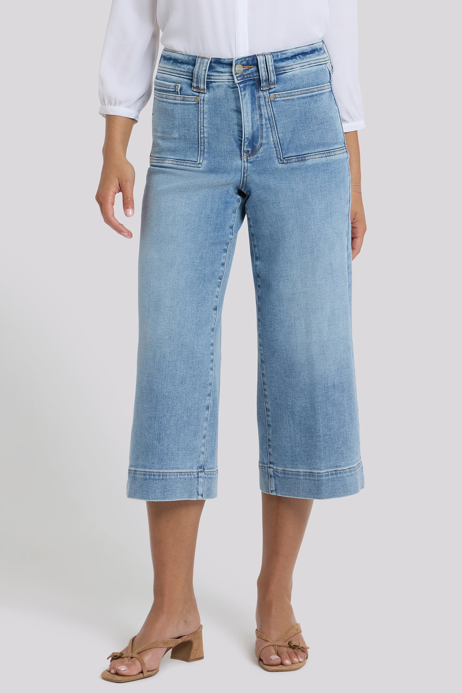 Brigitte Wide Leg Capri Jeans In Petite With High Rise And Front