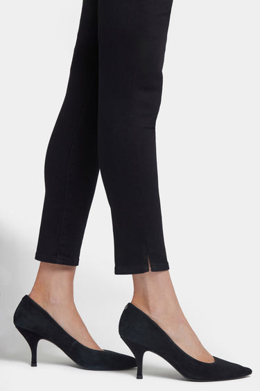 NYDJ Skinny Ankle Pull-On Jeans In Petite With Sideseam Slit - Black